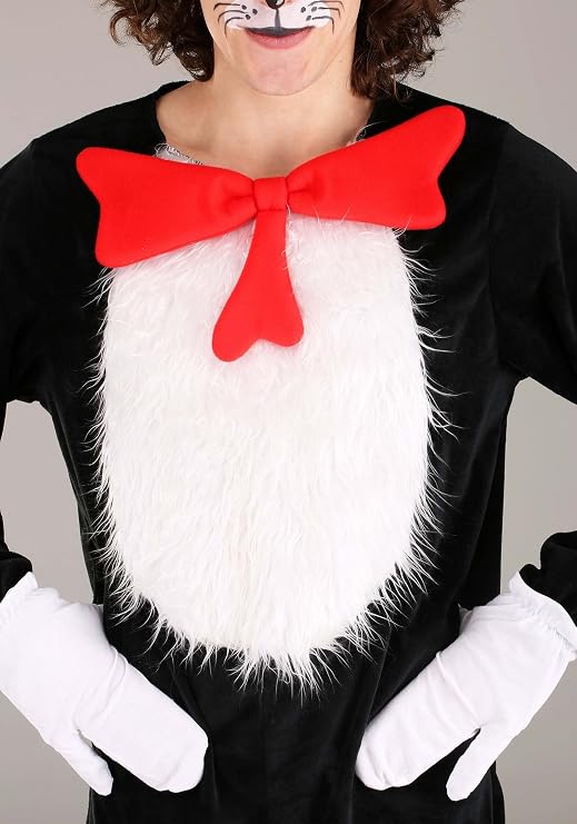 elope Dr. Seuss Cat in the Hat Costume for Adults - Jumpsuit with Hat, Bow Tie, Tail, Gloves - Officially Licensed SS