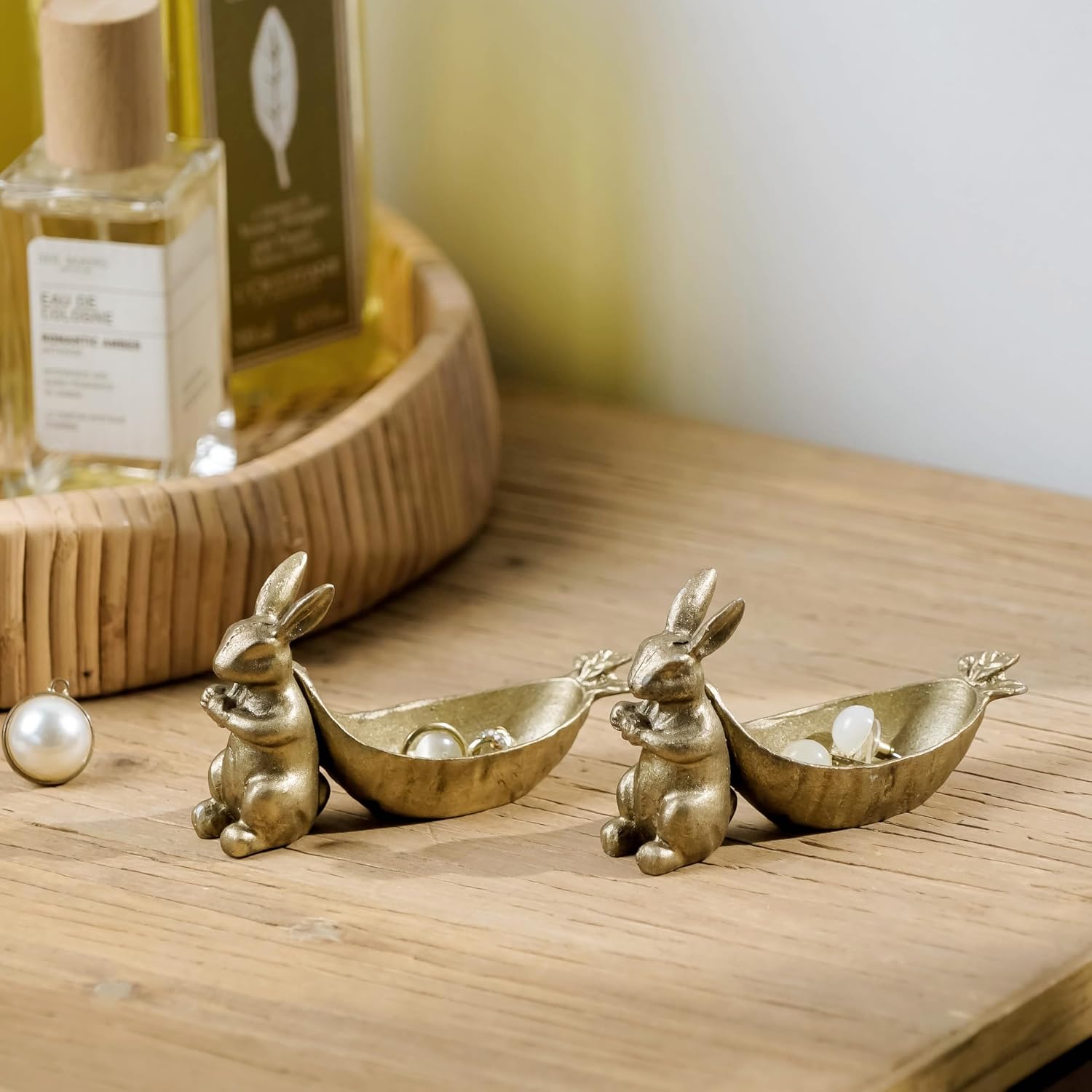 NIKKY HOME 2 Pack Gold Bunny Ring Holders Jewelry Tray, Mini Trinket Dish