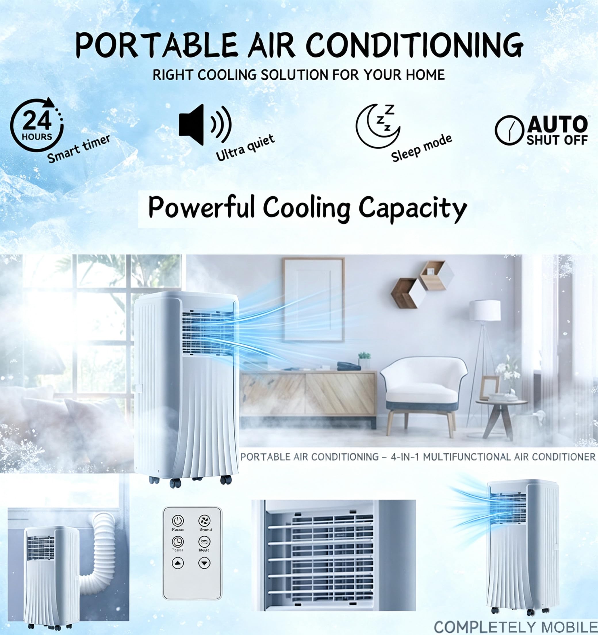 Condizionatore Portatile, Refrigeratore d'Aria Domestico 10000BTU | Condizionatore Portatile Con Ruote E Telecomando – Ideale per Soggiorno, Ufficio, Palestra E Garage; Raffreddamento Rapido