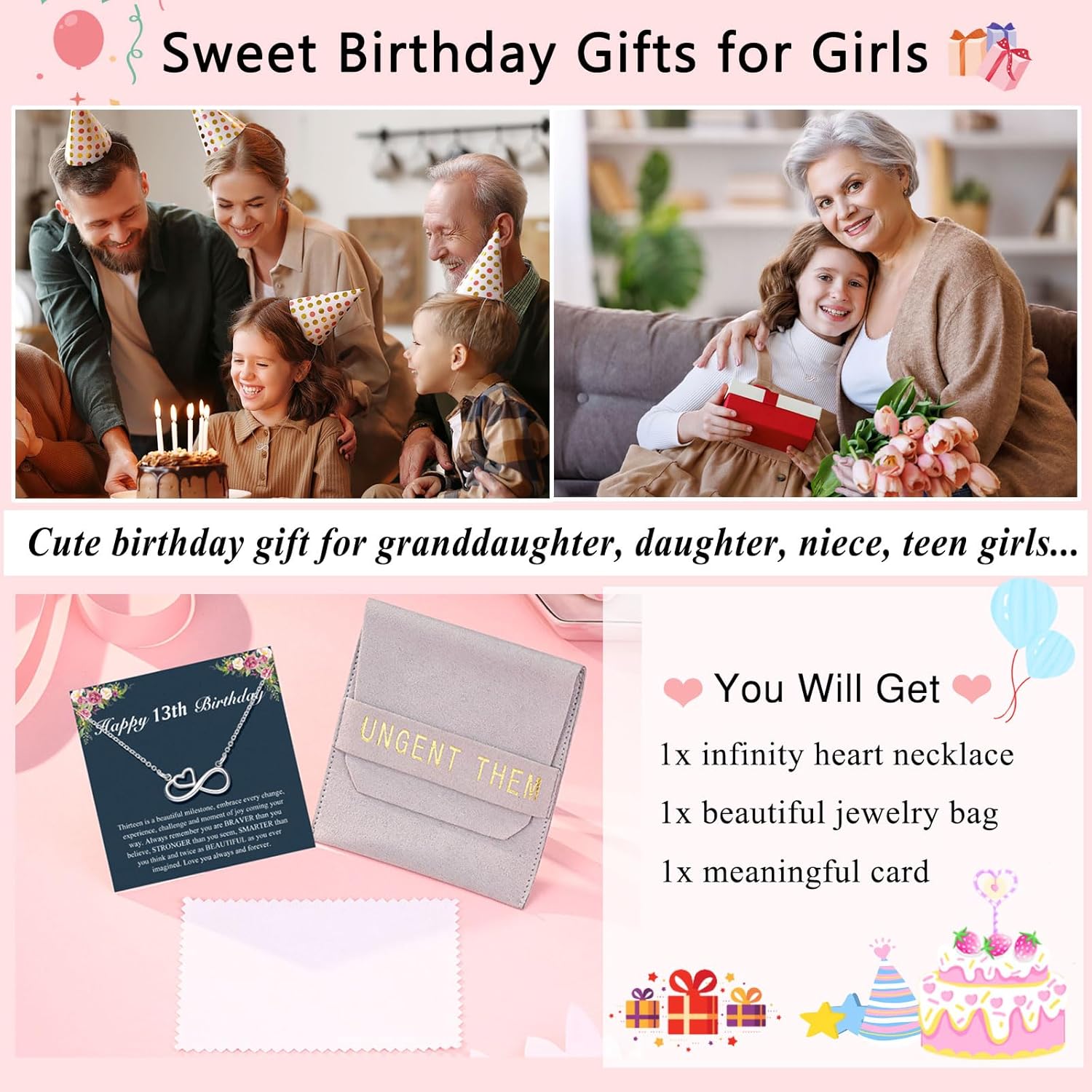 UNGENT THEM Infinity Heart Necklace for 13 16 18 Year Old Birthday Girls, Birthday Present for Daughter Granddaughter Friends - Image 6