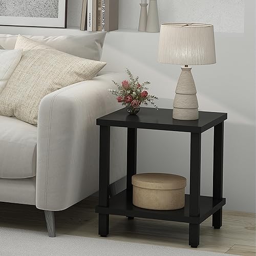 Miniatura 5 de MLBZ06B - Mesa auxiliar cuadrada grande para sofá, mesa auxiliar industrial de 20 pulgadas, con estante de almacenamiento de 2 niveles para sala