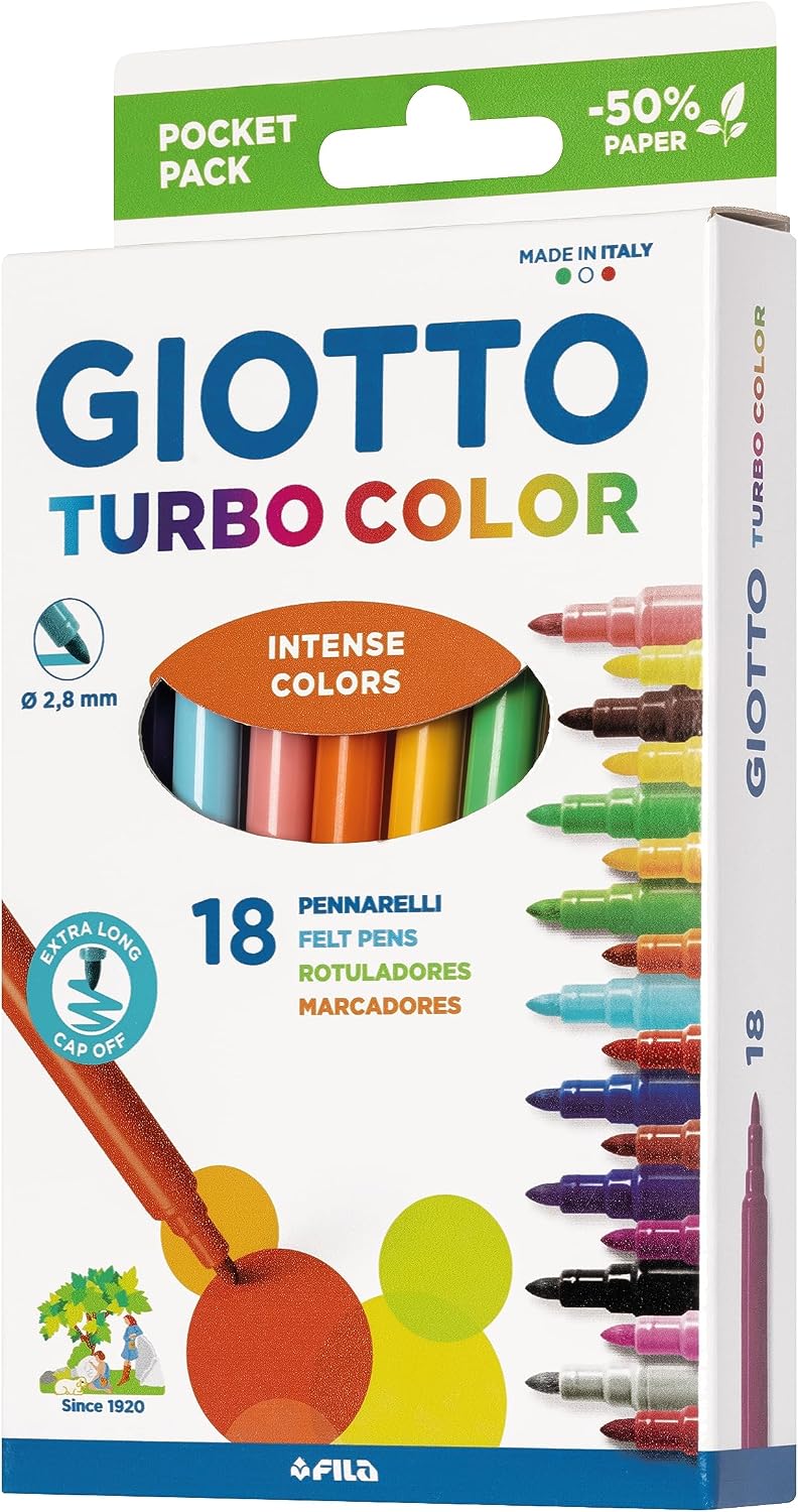 Giotto Turbo Color 18 Pennarelli Punta Fine Colori Assortiti Ricambio Astuccio - Mise en situation et utilisation