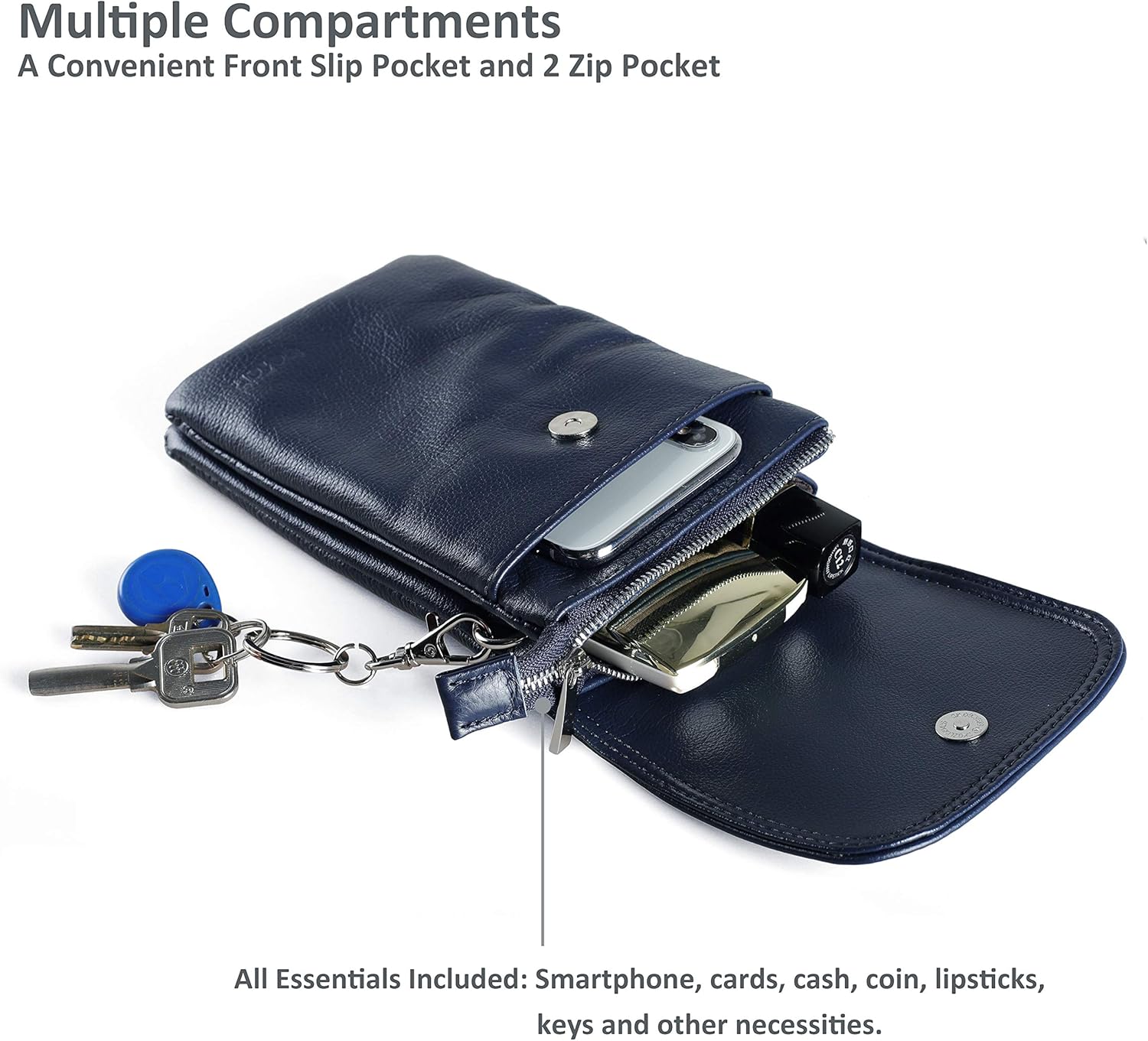 befen Genuine Leather Small Crossbody Bags for Women Cell Phone Bag Cross Body Purses,Silver Zipper - Image 4