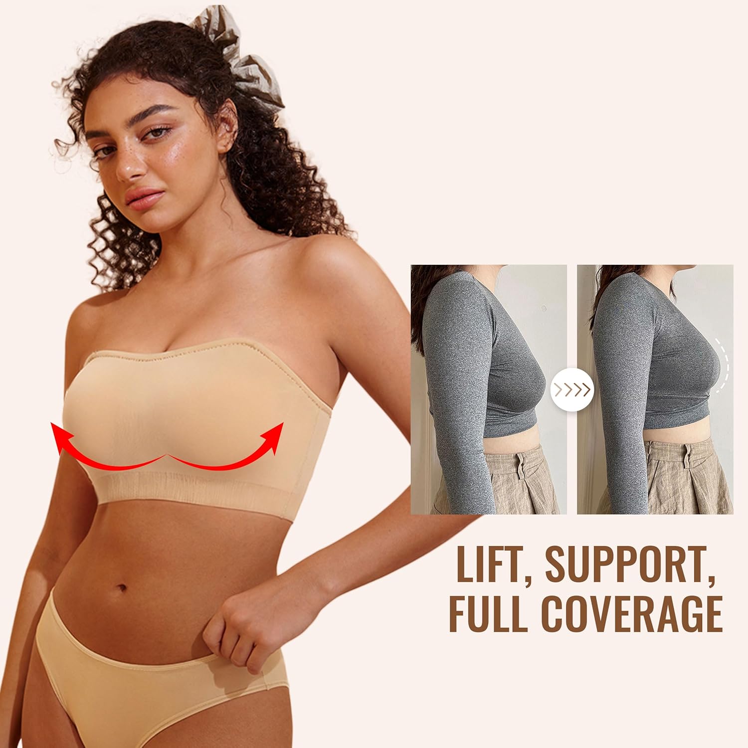 Wireless Strapless Bras, Non-Slip Wirefree Breathable Bandeau Tube Top Everyday Bra for Women - Image 5