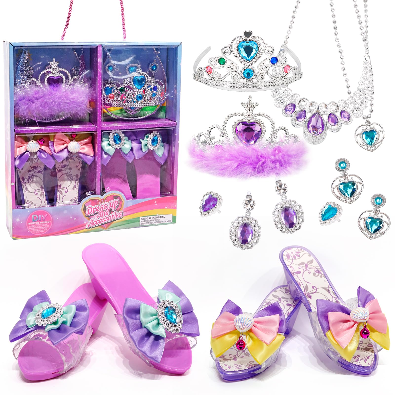 Princess Dress Up for Girls 4-6 ，Kids Princess Shoes Pretend Play Toys, Beauty Birthday Gifts for 3 4 5 6 Year Old Girl