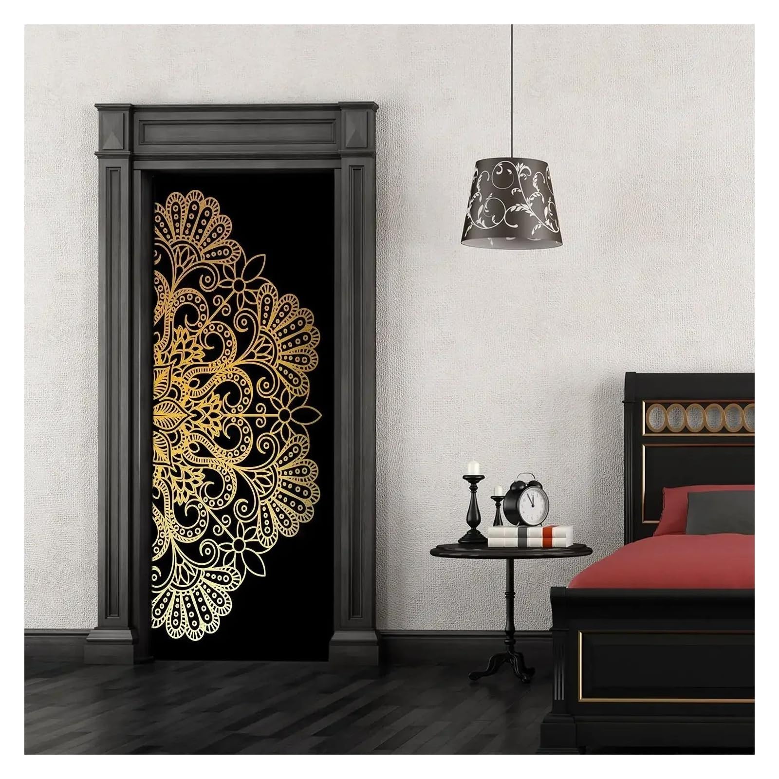 Sticker de porte mandala vintage fleur 40x120cm pour décoration murale bohème
