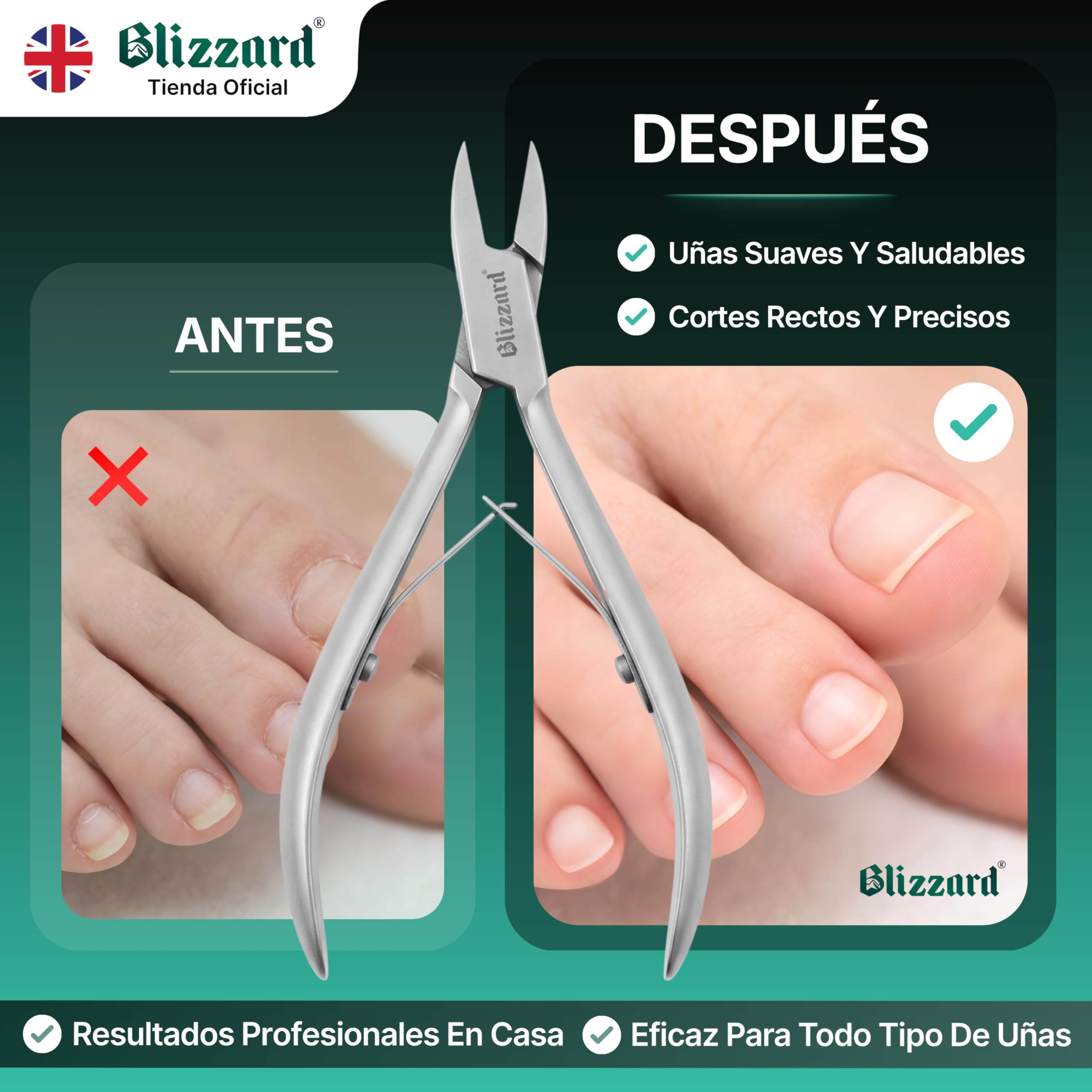 Blizzard Alicates Cortauñas Profesional para Pies - Especial Uñas Encarnadas y Delicadas - Acero Inoxidable Podología Herramientas Tijeras Pedicura Precisión - 13 cm Corte Recto