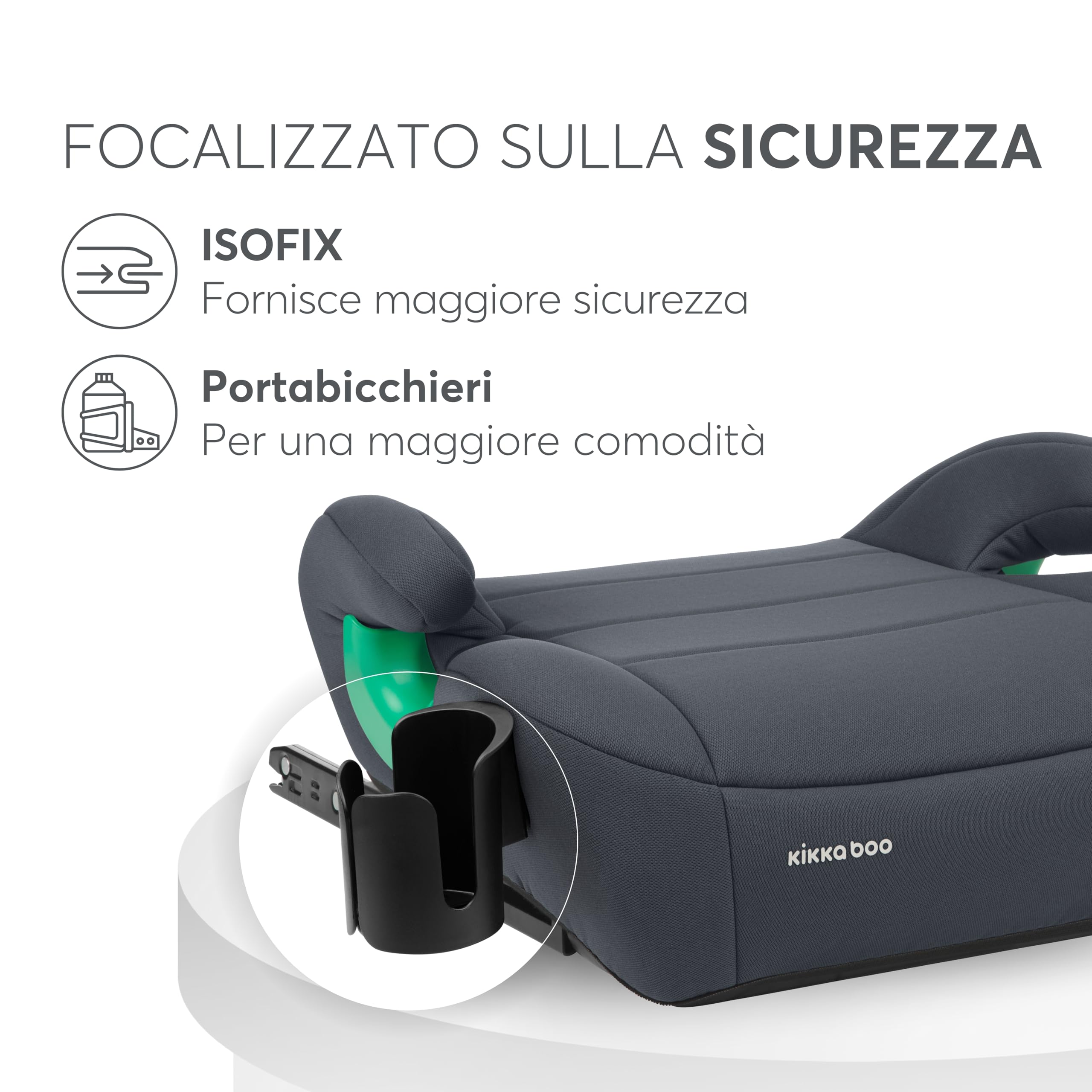 KikkaBoo Rialzo Auto Bambini ISOFIX i-POP i-Size 125-150 cm Seggiolino Auto 22-36 kg Gruppo 3 Grigio