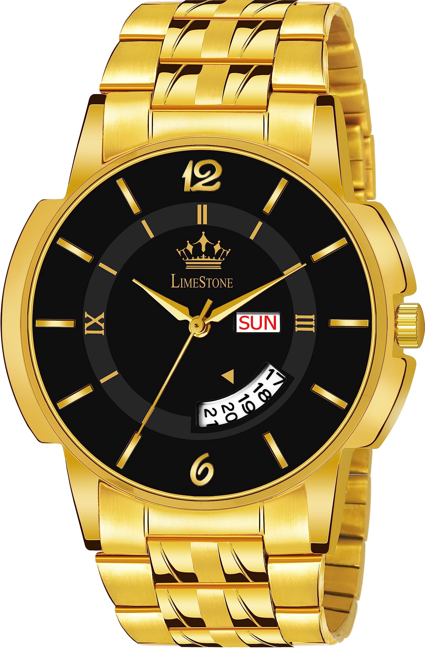 LIMESTONE Day & Date Functioning Original Gold Plated Adjustable Bracelet HMTS Quartz Analog Watch - for Mens (B0CCJ7G4JP) Amazon Price History, Amazon Price Tracker