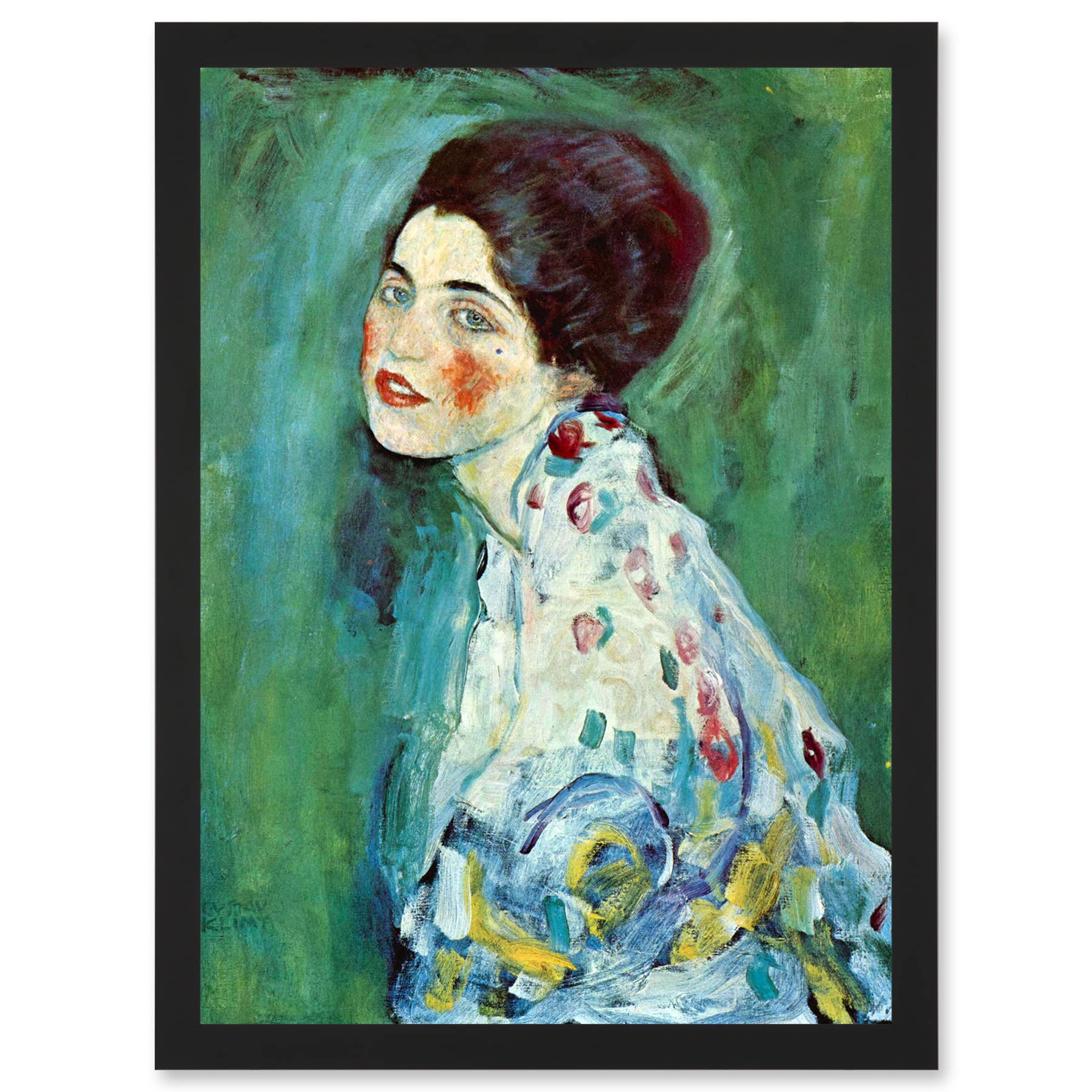 Artery8 Gustav Klimt Portrait Of A Lady Japonism Green Home Painting A4 Artwork Framed Wall Art Print