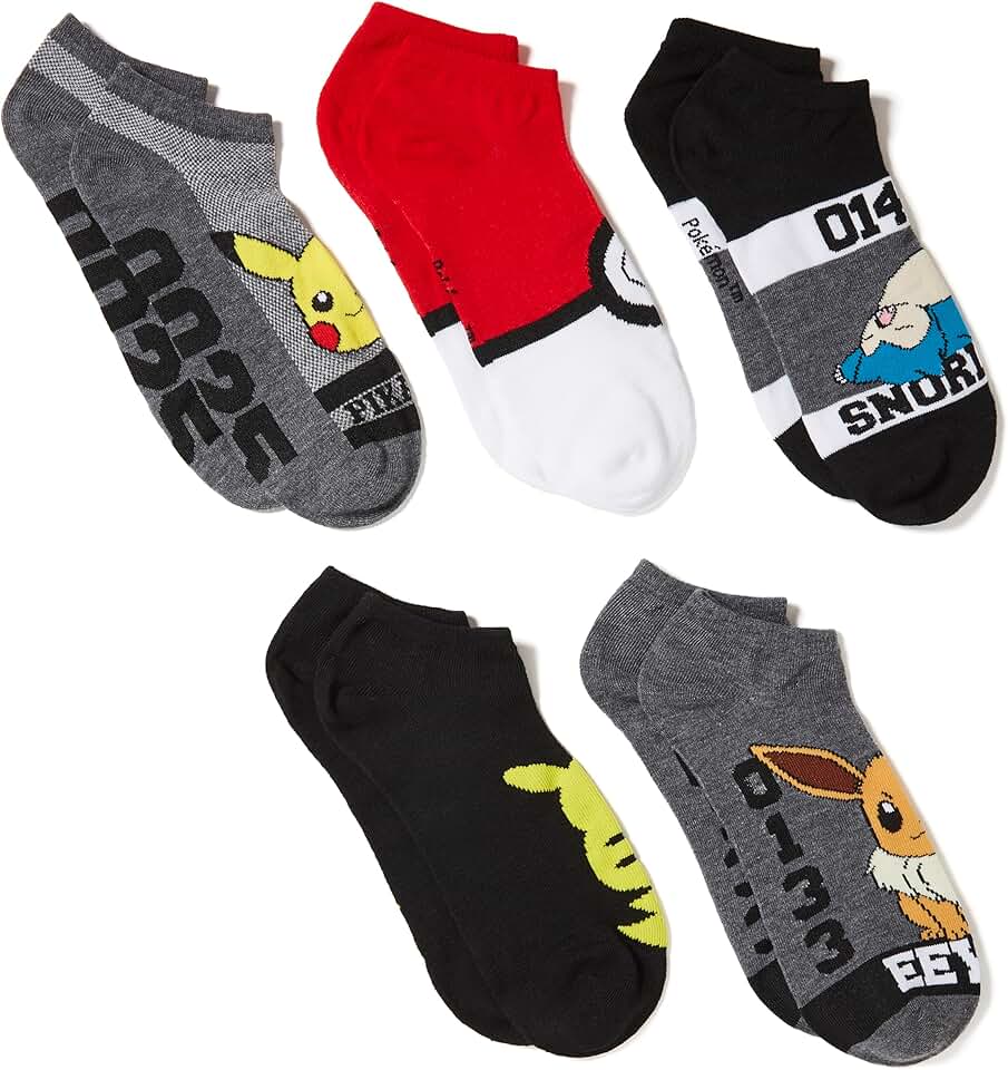 Pokémon Pokemon Men's 5 Pack No Show Ankle Socks
