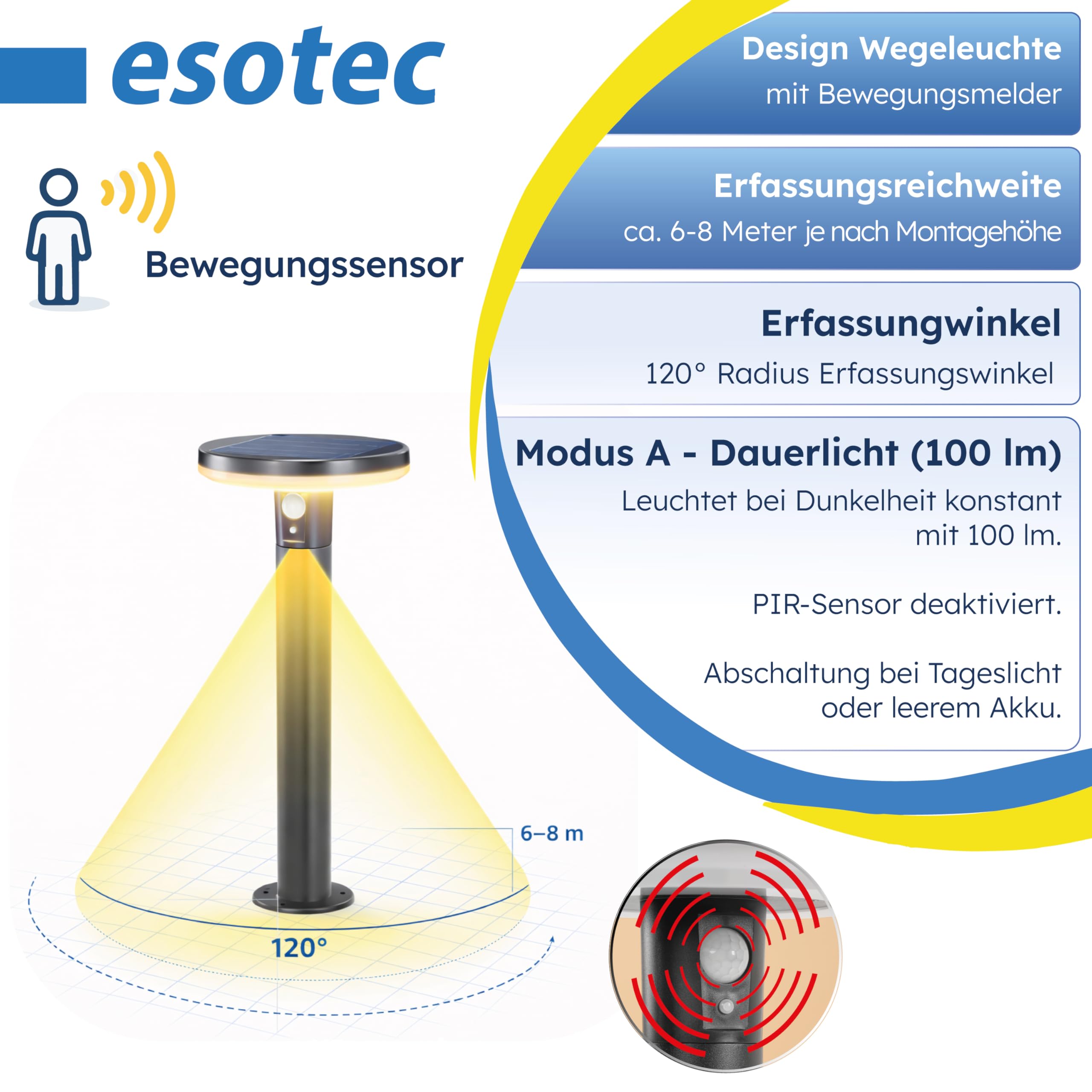 Esotec Solar Wegeleuchte Standleuchte Bewegungsmelder außen Arezzo 102742