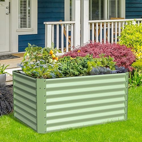 Miniatura 21 de Caja de jardín elevada galvanizada para exteriores, camas de jardín elevadas de 17 pulgadas de alto, macetas de jardín al aire libre, cajas de Gris