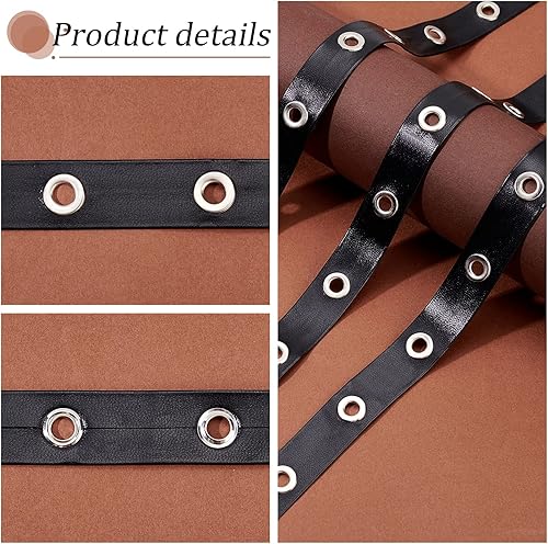 Miniatura 4 de PH PandaHall Cinta de ojal negra de 9 yardas, 0.8 pies de ancho, cinta de piel sintética con ojales de latón, ribete de sarga para costura, corsé,