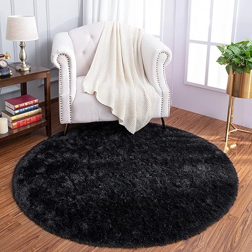 LOCHAS Super Soft Living Room Bedroom Home Shaggy Carpet - Black