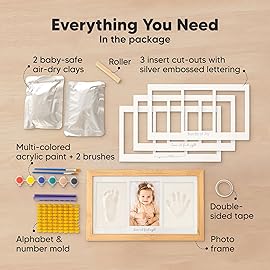 KeaBabies Baby Hand and Footprint Kit - Clay Handprint Keepsake Frame, Newborn Nursery Picture Frame, Personalized New Mom Gifts for Baby First Christmas Shower (Bamboo)