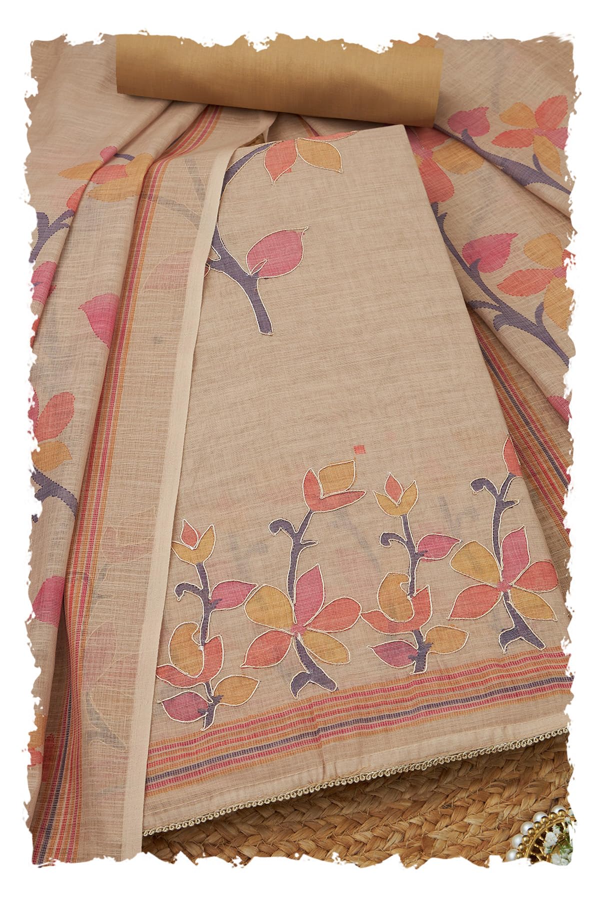 soch Womens Beige Linen Floral Print Unstitch Dress Material With Zari-picture-12