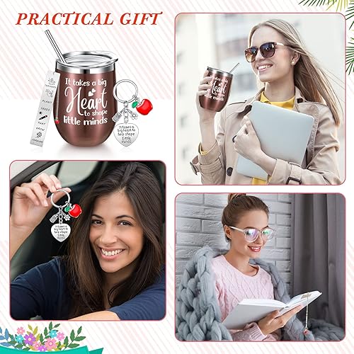 Miniatura 3 de Skylety Juego de 24 regalos de agradecimiento para profesores a granel para mujeres, 8 tazas de vaso para profesores, 8 llaveros para profesores y 8