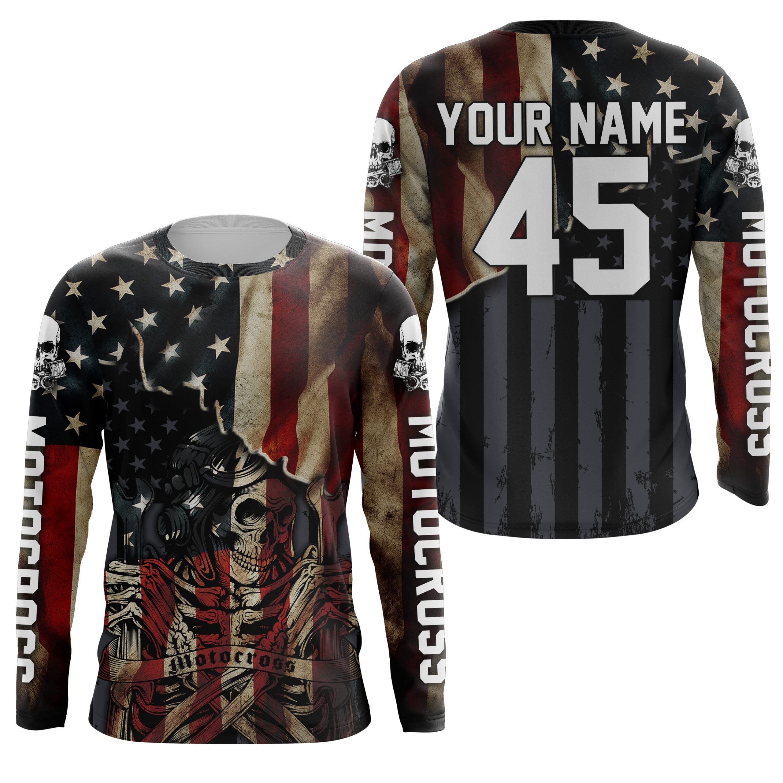 Patriotic Motocross Jersey Custom Name Number UPF30+ American Flag Adult&Kid MX Racing Motorcycle NMS958 Small
