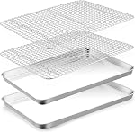 TeamFar Baking Sheet with Rack, 16 x 12 x 1 Inch Stainless Steel Cookie Sheet Baking Tray Pan with Grid Rack for Cooling Baking Roasting, Non-Toxic & Durable, Dishwasher Safe, 2 Pans + Racks