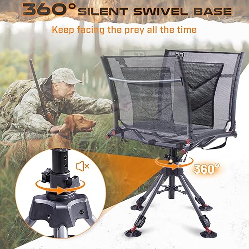 Miniatura 4 de TR 360 Degree Swivel Hunting Chair,400 lbs Capacity Silent Hunting Blind Chair,Adjustable 4 Legs and Seat Armrests Height,Comfortable Padded