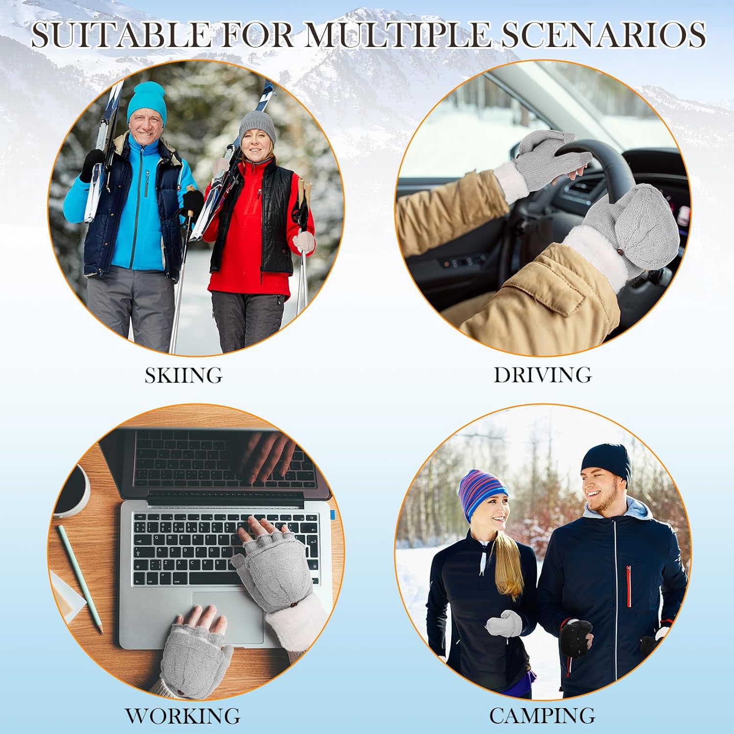 Geyoga 3 Pairs Winter Knitted Fingerless Gloves Mittens for Women, Thick Warm Thermal Touch Screen Mittens with Imitation Rabbit Fur Lining, Convertible Flap Half Finger Gloves for Adult - Image 7