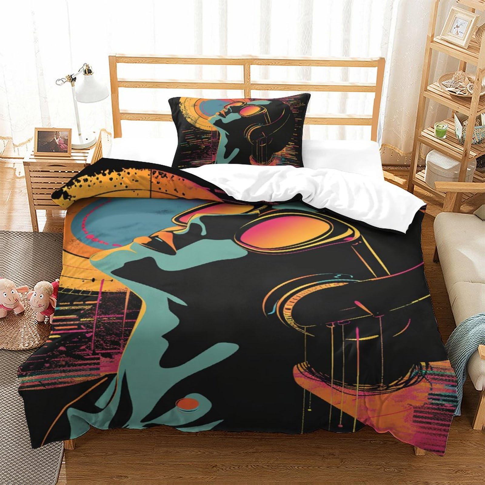 Literie 3D imprimé rétro 135x200cm hypoallergénique contre la chaleur nocturne des ados