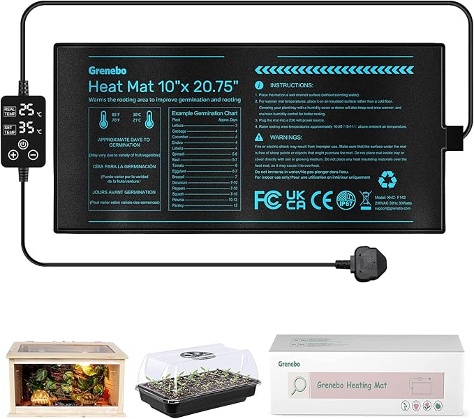Grenebo Seedling Heat Mat with Dual Display Digital Thermostat Heated