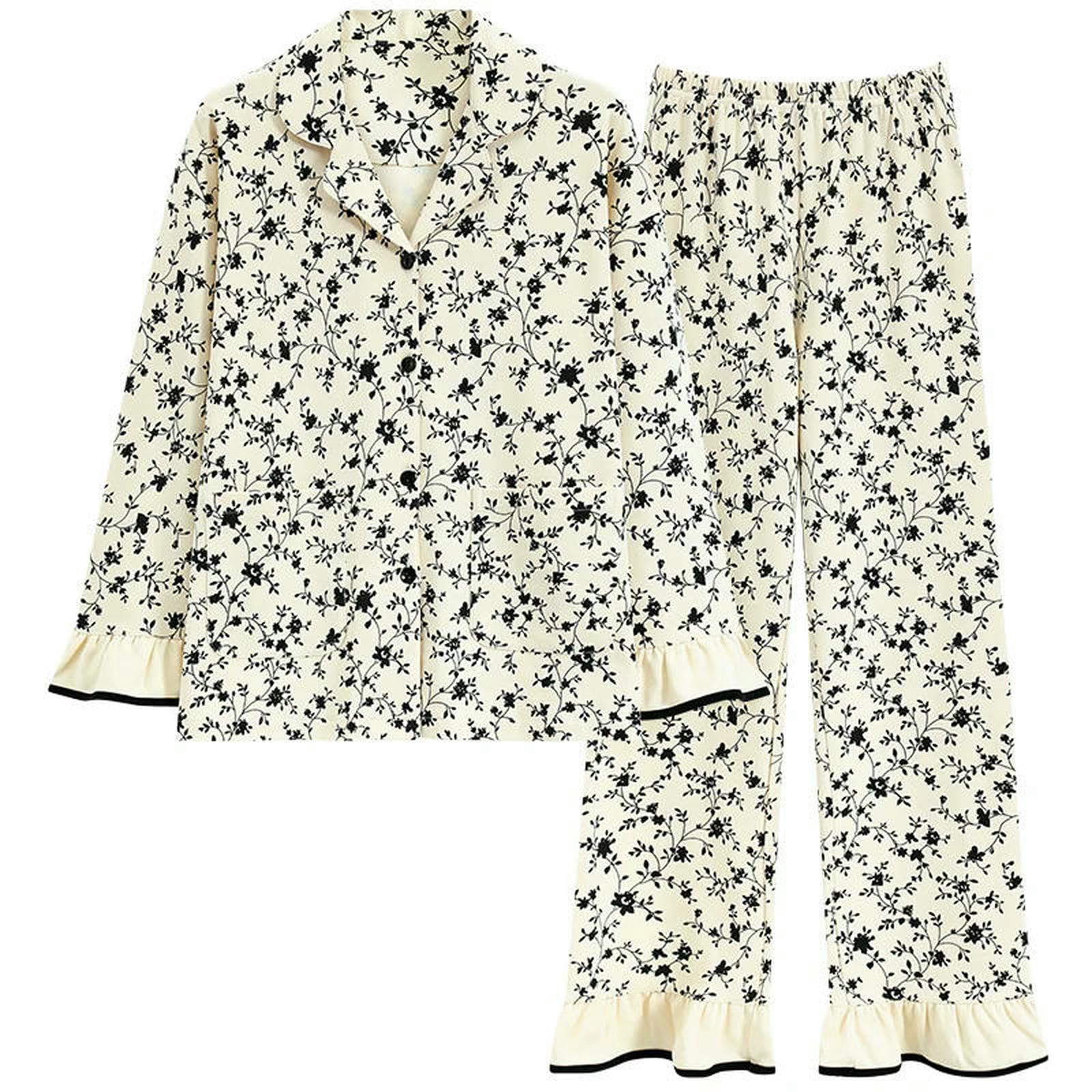Pigiama da Donna Primaverile E Autunnale Set in Cotone A Maniche Lunghe con Colletto Rovesciato Femminile-cm8531-m
