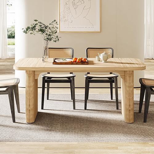Miniatura 3 de Tribesigns Mesa de comedor moderna para 6 personas, mesa de cocina de madera natural de 62 pulgadas con pedestal doble robusto, mesa de comedor