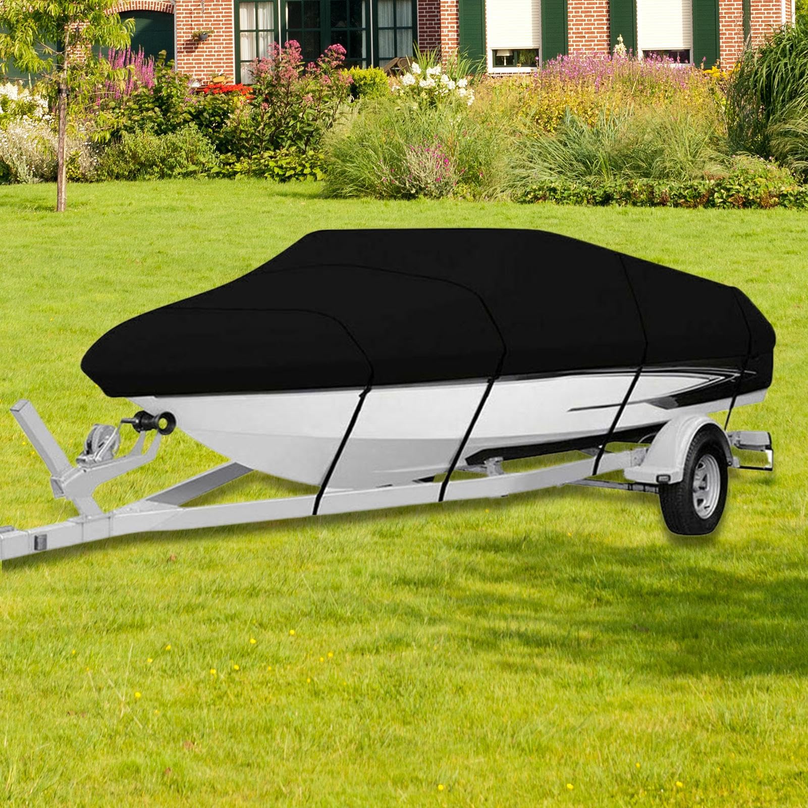 Bootspersenning Abdeckplane Bootsplane 190T Oxford Tuch Abdeckplanen für Boote, Schwarz Bootabdeckplanen Bootsabdeckung Persenning für V-Rumpf, Ruderboot, Angelboot - Wasserdicht Anti-UV