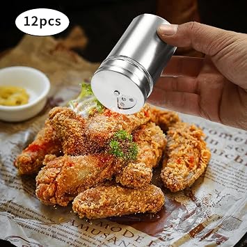 12-Piece Spice Jars Spice Shaker Stainless Steel Glass Seasoning Jars, 3 Adjustable Holes (2mm/4mm/5mm) Visual Window, for Salt Pepper, Kitchen Camping BBQ Storage, Silver
