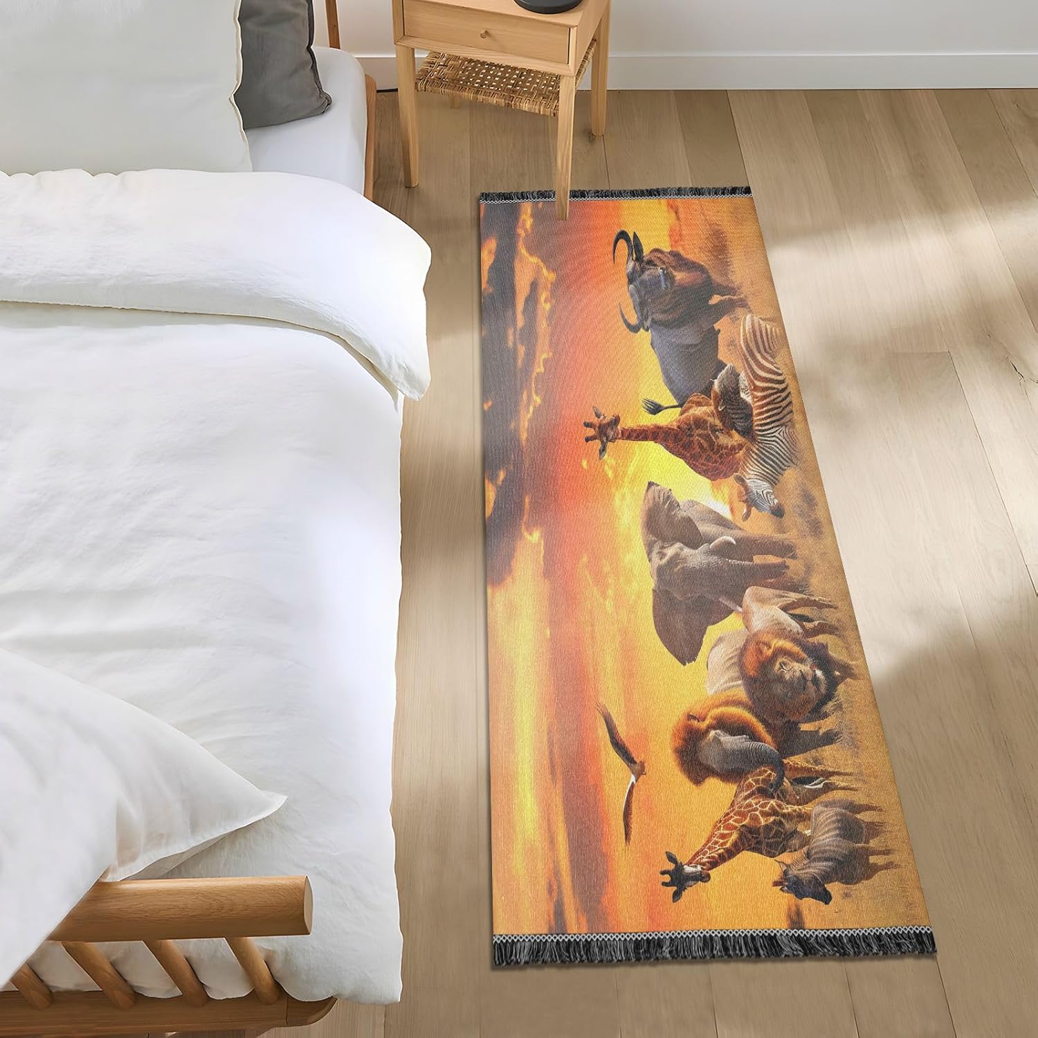 senya Runner Rug for Hallway, Bedroom, Living Room, Kitchen - African Animals Elephant Rhino Giraffe - Multi Color - 72x23.5 inches