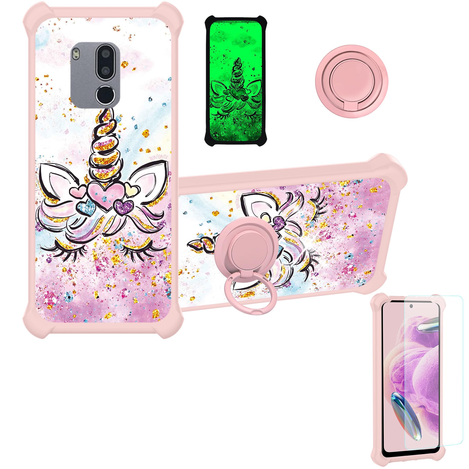 jioeuinly Case Compatible for Senwa Plus Ls5018fp Phone Case Cover [with Tempered Glass Screen Protector][Hard PC + Soft Silicone][Ring Support] [Gold