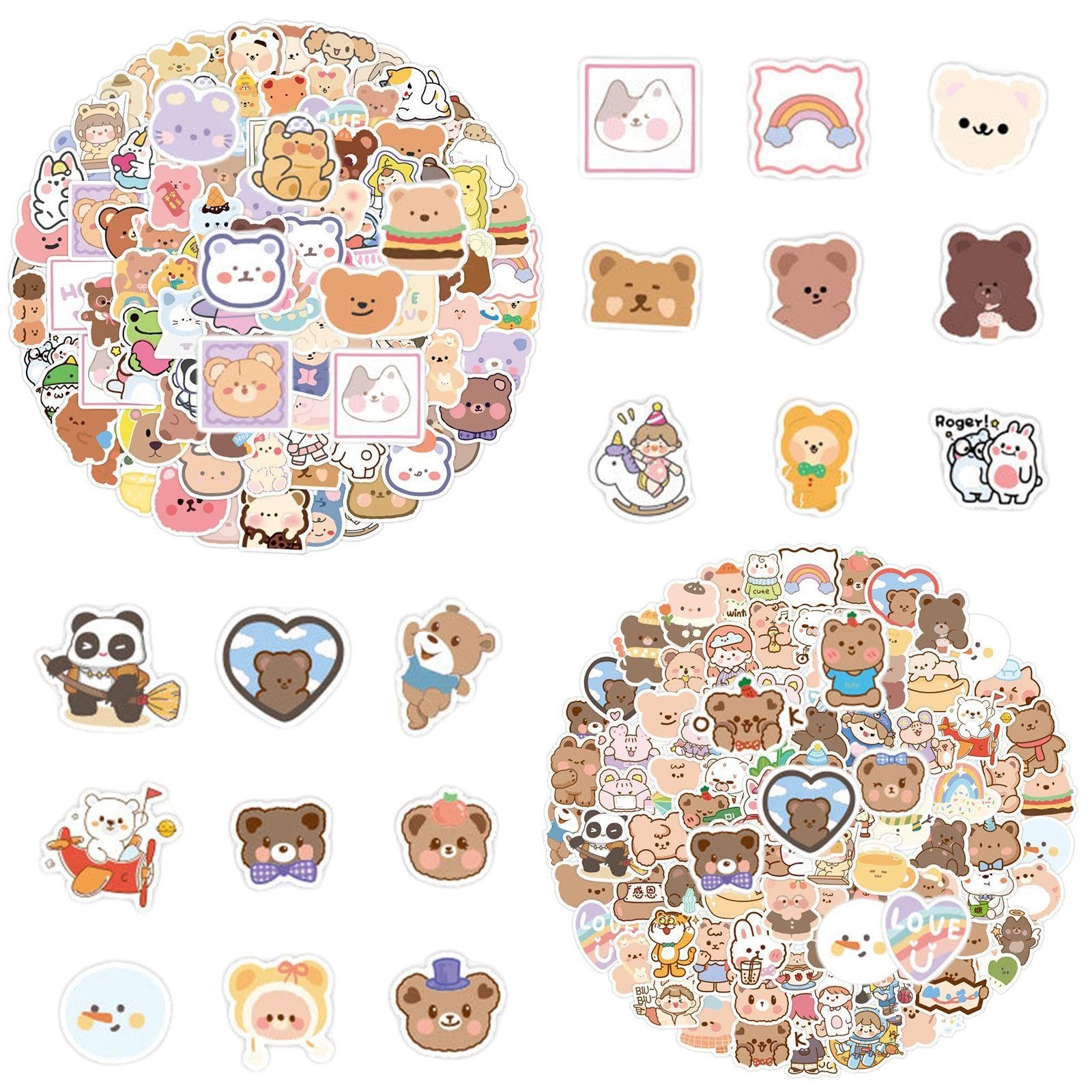 Ubsiuh Multicolor 200 Cute Bear Stickers, Cartoon Decorative Stickers, Waterproof Hand Account Stickers, Can Decorate Water Cups And Notebooks.