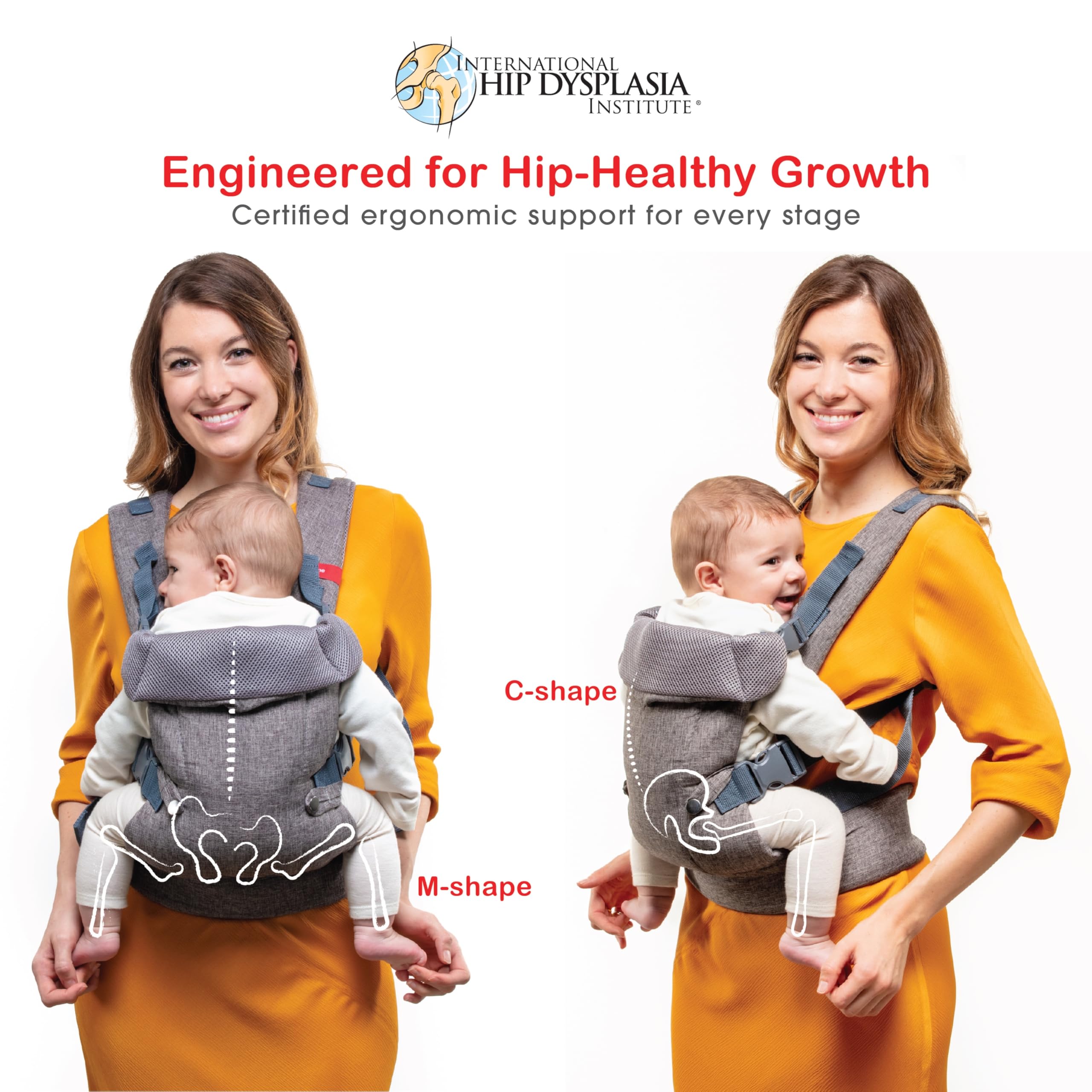 YOU+ME Marsupio neonato 0-36 Mesi (3,6–15 kg) - Marsupio bambino, Tutte le posizioni, ergonomico, regolabile e traspirante con pannelli in rete 3D e bavaglino 2-in-1 (Negro) - 4