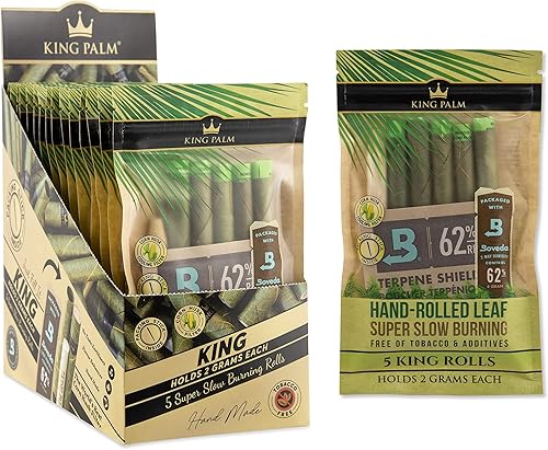 King Palm Conos de tamaño King (vitrina 15 paquetes de 5, 75 rollos en total) Hojas de palma naturales pre-envueltas Conos preenrollados Todos