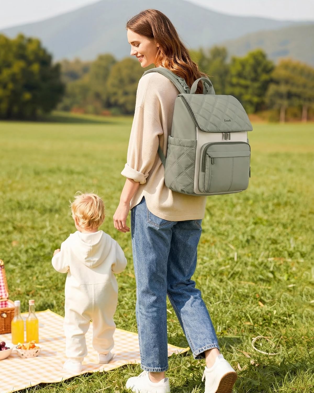 LOVEVOOK Diaper Bag Backpack With Pocket For Large Capacity Cup,Multi-Function Baby Travel Bag For Mom Dad,Waterproof Baby Bag for Boys Girls with Changing Pad,Insulated Bag,Stroller Straps,Green