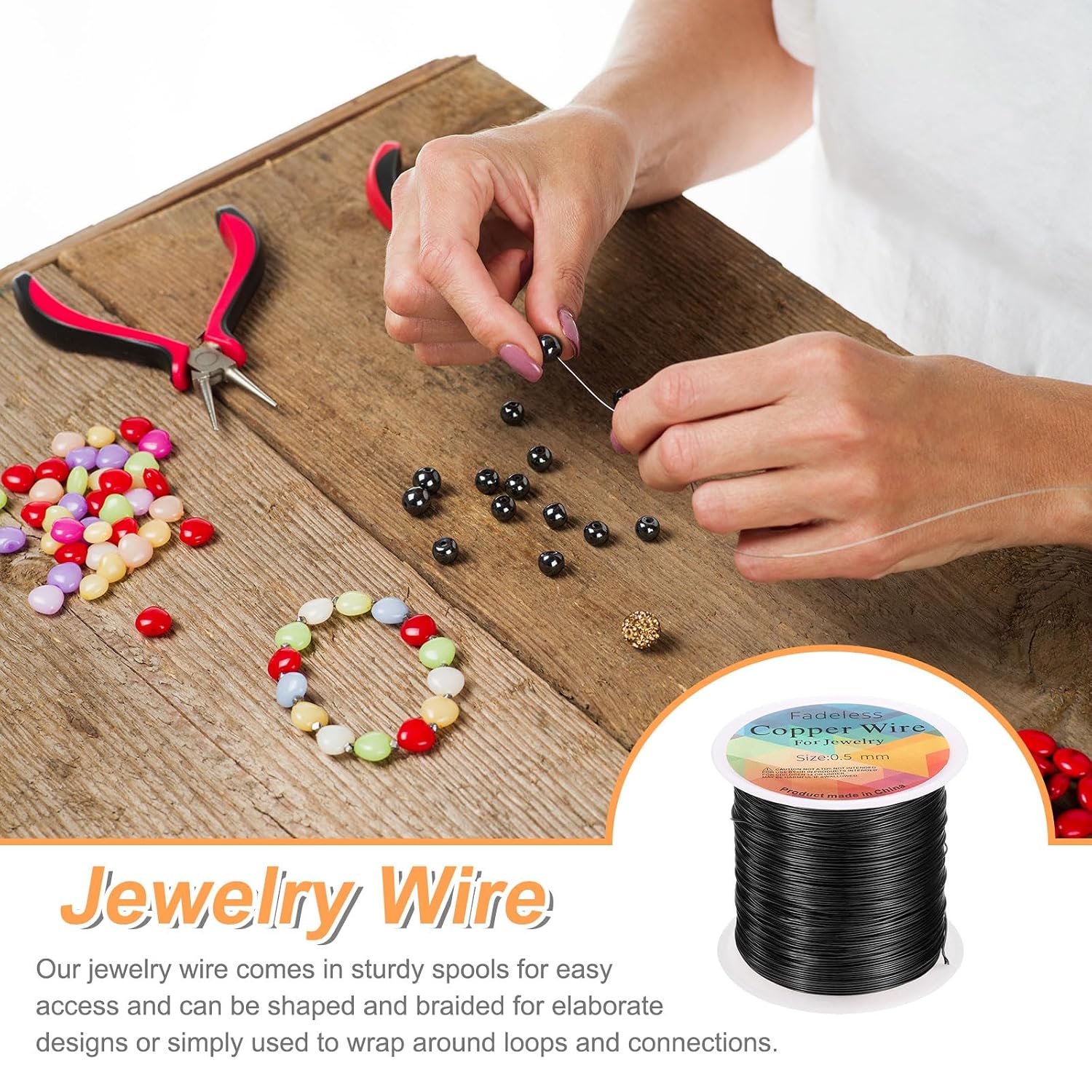 HARFINGTON Wire 203ft Length 24 Gauge Copper Craft Jewelry Wrapping Wire Tarnish Resistant Beading for Jewelry Making Supplies Crafting, Black