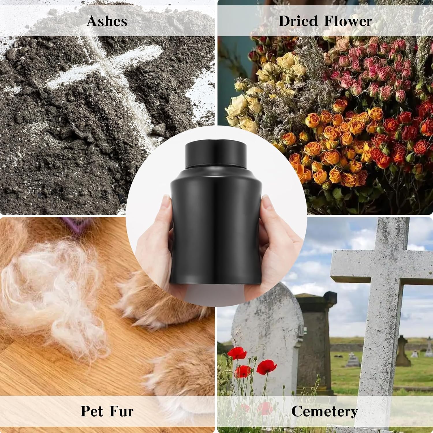 SOITIS Photo Personalized Cremation Urns for Human Ashes, 5.75 Inch Mini Urn for Male Female, Picture Custom Small Urns, Stainless Steel Memorial Keepsake, Decorative Urn Funeral Keepsake - Black Urn