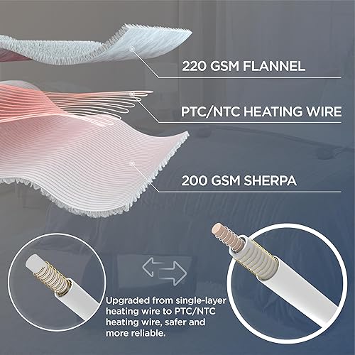 Miniatura 3 de Bedsure Manta eléctrica de franela Queen  Manta térmica de franela con 10 ajustes de calor, manta térmica con 10 ajustes de tiempo, temporizador de