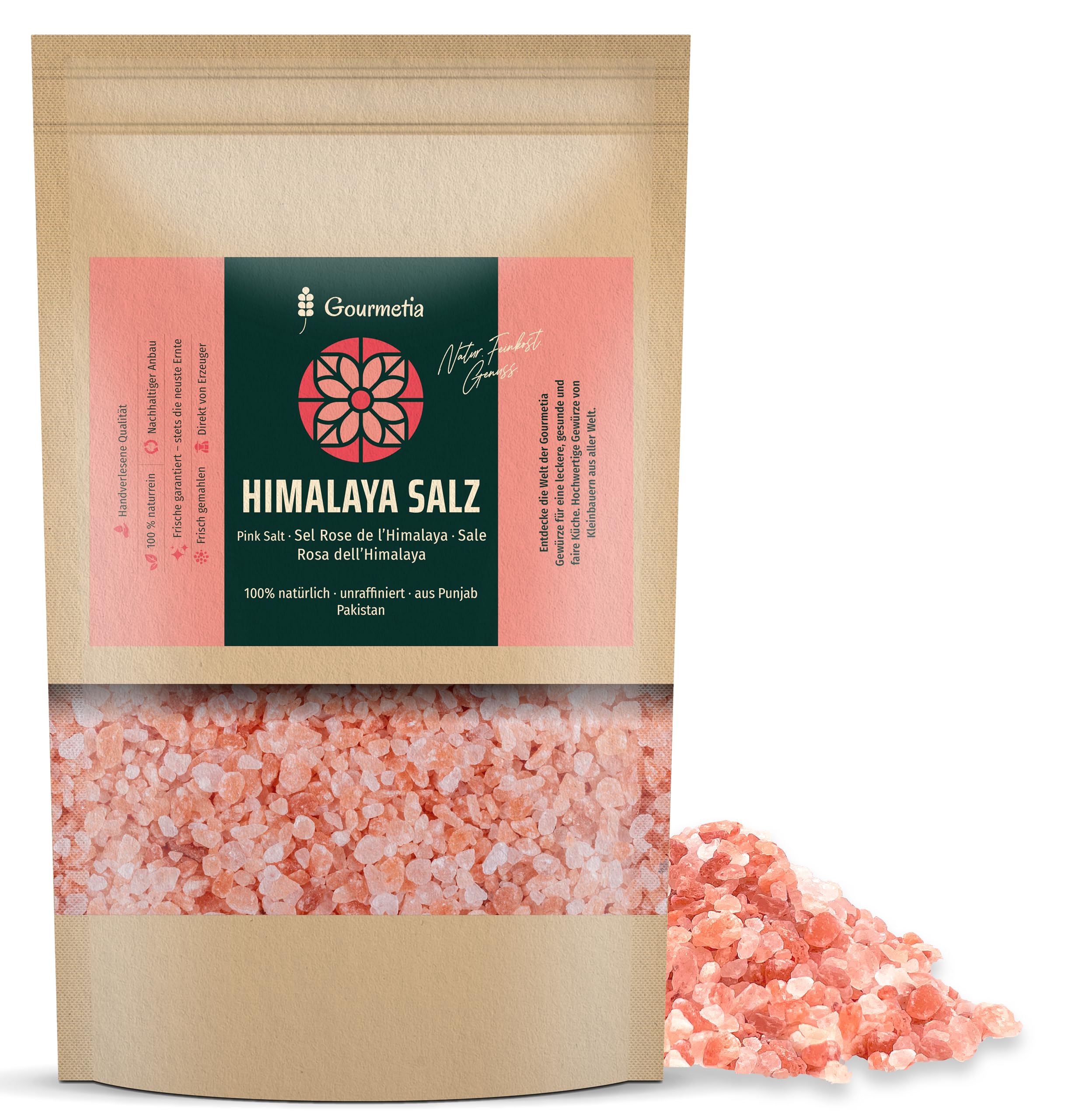 Gourmetia Himalaya Salz grob, Rosa Kristallsalz aus Punjab Pakistan, Steinsalz
