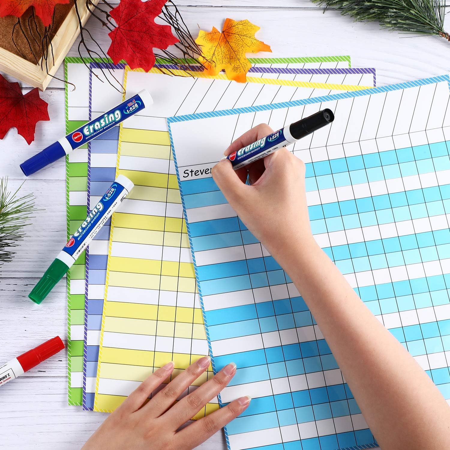 6 Pieces Laminated Dry Erase Incentive Chart Reward Chores Chart for Learning Responsibility Classroom School Attendance Homework Progress Tracking Pads with 240 Reward Stickers, 21 Rows x 15 Columns : Office Products