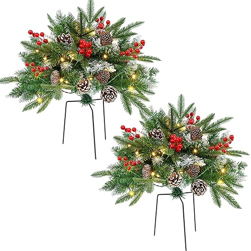GUOOU Set of 2 Christmas Tree Urn Filler, Lighted Artificial