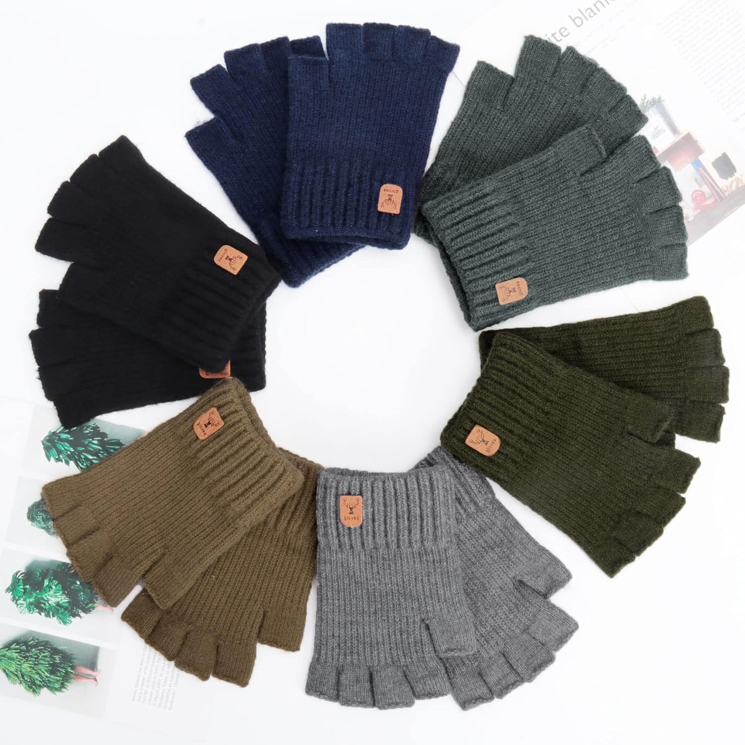 LADES Fingerless Gloves Thermal Winter Gloves Warm Knitted Half Finger Gloves Mittens for Men Women Typing Driving Working - Image 6