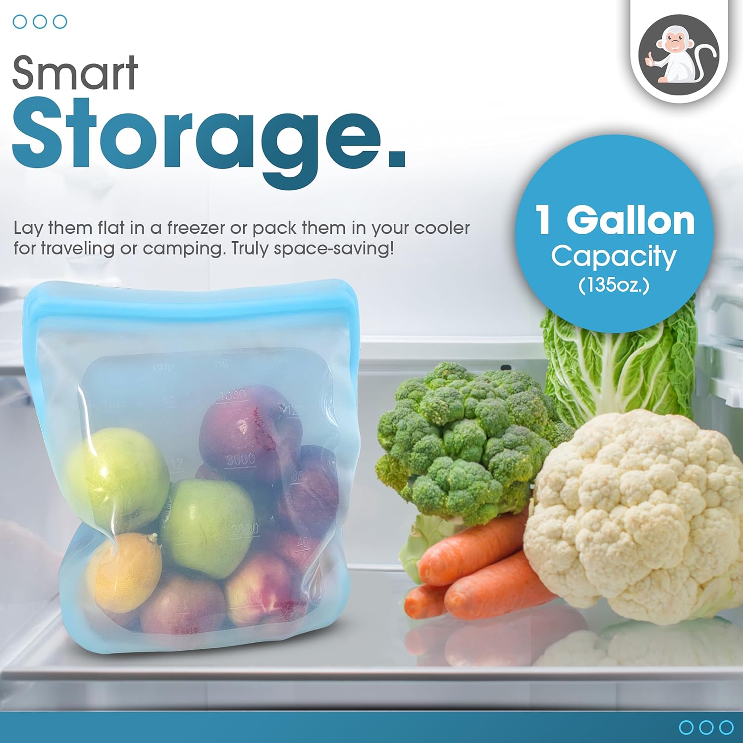 135oz. XXL Reusable Silicone Bag - 1 Gallon Freezer Bags for Food Storage, Meal Prep, Zero Waste, Kitchen Organization, Sous Vide, and Freezer Safe Containers (Extra Large, Blue) - Image 6