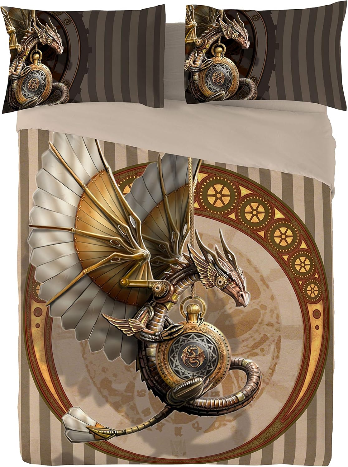 Steampunk Dragon Duvet & Pillows Case Covers Set for Queensize Bed Artwork by Anne Stokes