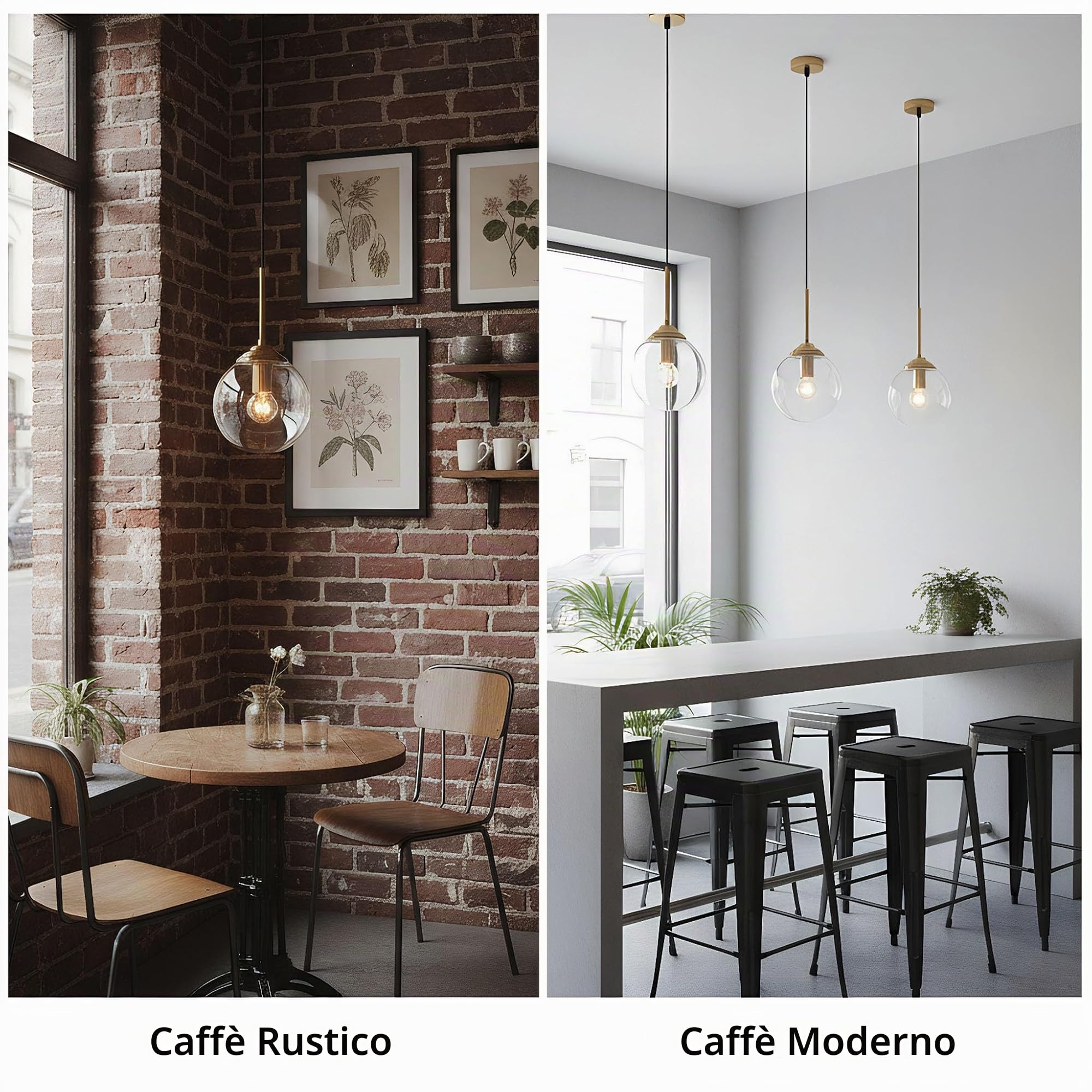 Lampadario a Sospensione con 15cm Sfera di Vetro, Regolabile in Altezza,E27 Lampada a Soffitto in Metallo Dorato per Sala da Pranzo, Camera da Letto, Cucina & Caffè (Trasparente, 1 Pezzo)