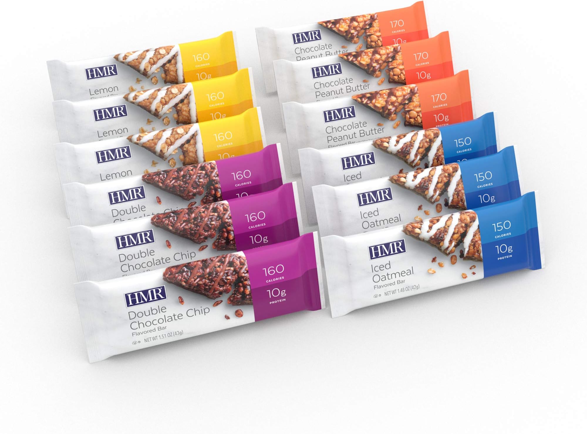 HMR BeneFit Bar Variety Pack, includes: 3 each of Chocolate Peanut Butter Flavored Crunch, Double Chocolate Chip, Iced Oatmeal Flavored Crunch, Lemon Flavored Crisp, 12 count, (Packaging May Vary)