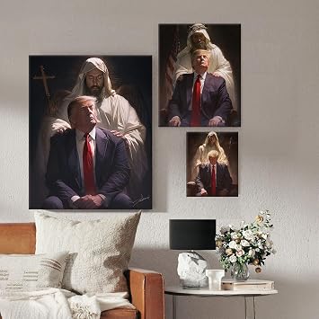 ART Christian Canvas Wall Jesus Guiding Donald Trump Picture Print - Patriotic Conservative Jesus Canvas Wall, Inspirational President Gift for Home Office Decor, 16x20 Inch